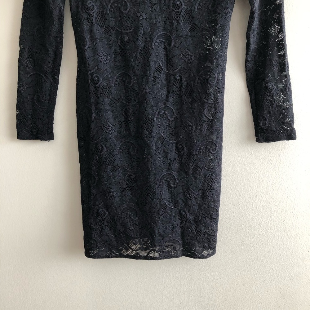 Talula Aritzia Black Floral Lace Long Sleeve Scoop Neck Mini Dress M - Picture 9 of 13